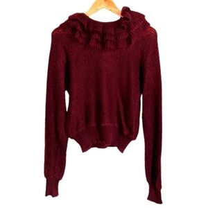 Handmade Burgundy Collar Knit Cottagecore Crewneck Sweater Size Medium